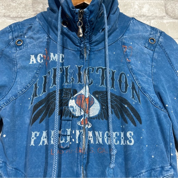 Affliction Women's Small Zip Up Sweatshirt American Customs Free Bird Distressed - Picture 3 of 8